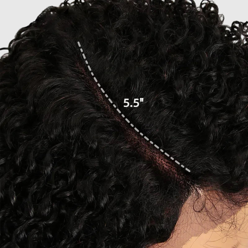 black bohemian curly wig side part